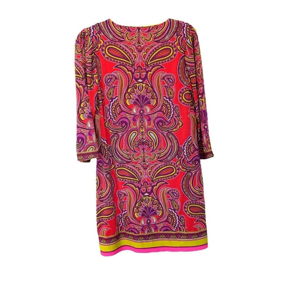 Laundry by Shelli Segal Mod Retro Paisley 70's Go Go V-Neck Dress Size Small - Picture 12 of 13